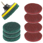 4 Inch Scrub Drill Brush Power Scouring Pads Household Cleaning Set for Kitchen Bathroom 4 Red Pads 4 Green Pads 1 Drill Attachment and 1 Universal Shaft