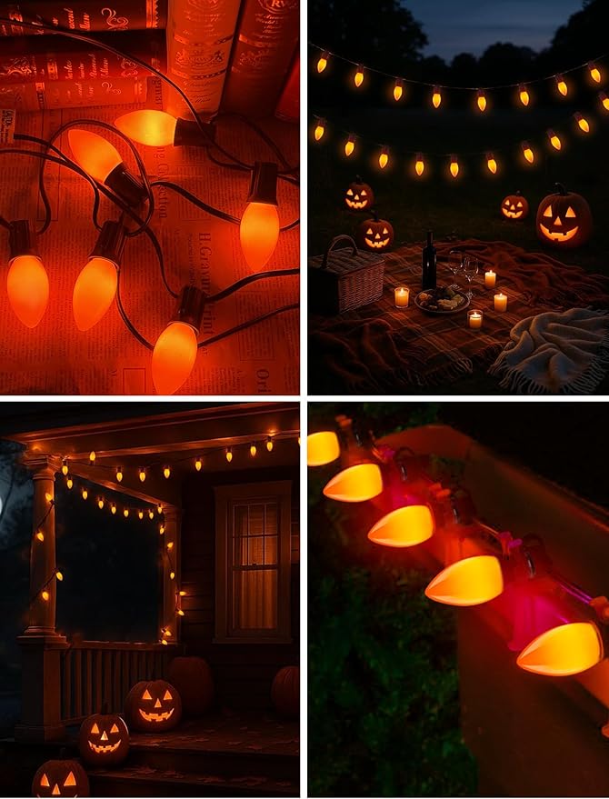 25 Pack Halloween LED Light Bulb,C9 Plastic Orange LED Bulbs for Halloween Decoration Light,C9/E17 Candelabra Base 0.6 Watt Great for Outdoor Indoor Night Lights Holiday Halloween Christmas Decor