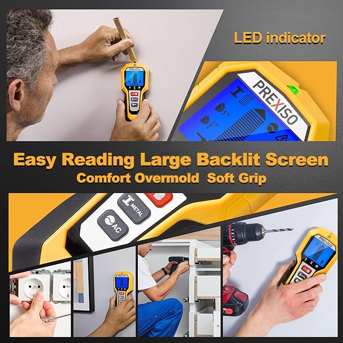 PREXISO Stud Finder Wall Scanner 5-in-1 Wall Stud Finders & Scanners, Stud Finder Tool with LED Indicator for Center Finding, Wood Ac Wire Metal Joist Pipe Stud Detector