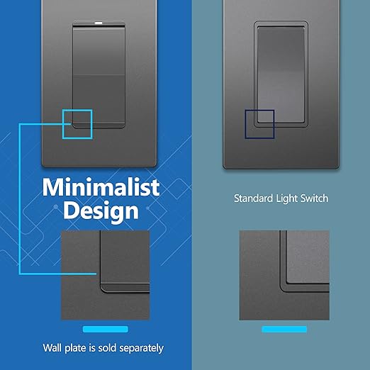 LIDER Minimalist Design Matte Finish Lighted 4-Way Decorator Light Switch, Four Way Frameless Rocker Switch, Residential/Commercial Grade, 15A 120V/277V, UL Listed, LS15-4W-SG, Space Gray