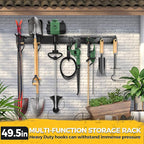 LBT 49.5"Garage Tool Organizer Wall Mount 500lbs Garden Tool Organizer for Garage with Adjustable Hooks,Heavy Duty Yard Tool Storage Rack, Anti-Rust Shed Rack Holder Hanging Rake Broom Mower Snowboard