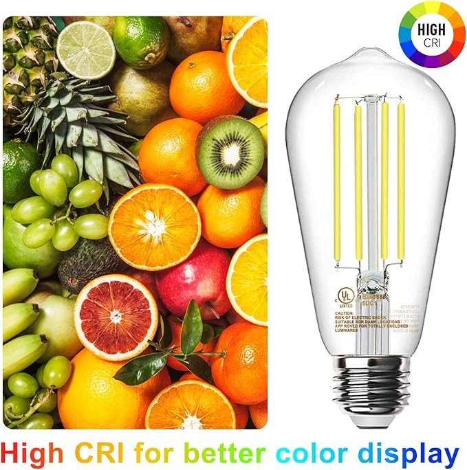TJOY Edison Light Bulbs 60W Equivalent, Dimmable Vintage LED Light Bulbs, E26 Medium Base, 5000K Daylight, ST58, 8W, 800LM, Ultra-Bright, 80+CRI, Antique Decorative LED Filament, Clear Glass, 4 Pack