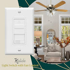 TOPGREENER Kalide Combo Light Switch with 3-Speed Fan Control, Light and Fan Combination Switch, Single Pole, 2.5A, 720W, Neutral Wire Not Required,Wall Plate Included, TGSFS3-W, White, 2 Pack