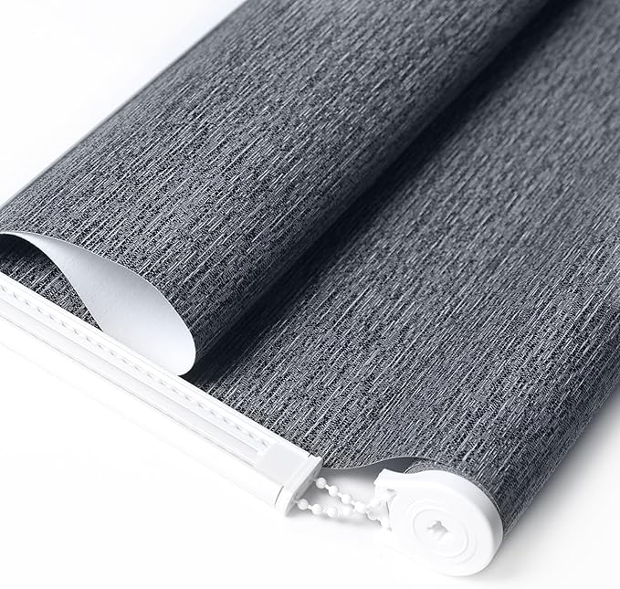 ALLBRIGHT 100% Blackout Roller Blinds Woven Shades with Striped Jacquard, Cordless Window Shades, UV Protection Fabric, Easy-Install for Indoor Home & Office, Dark Blue Old, 34" W x 72" H