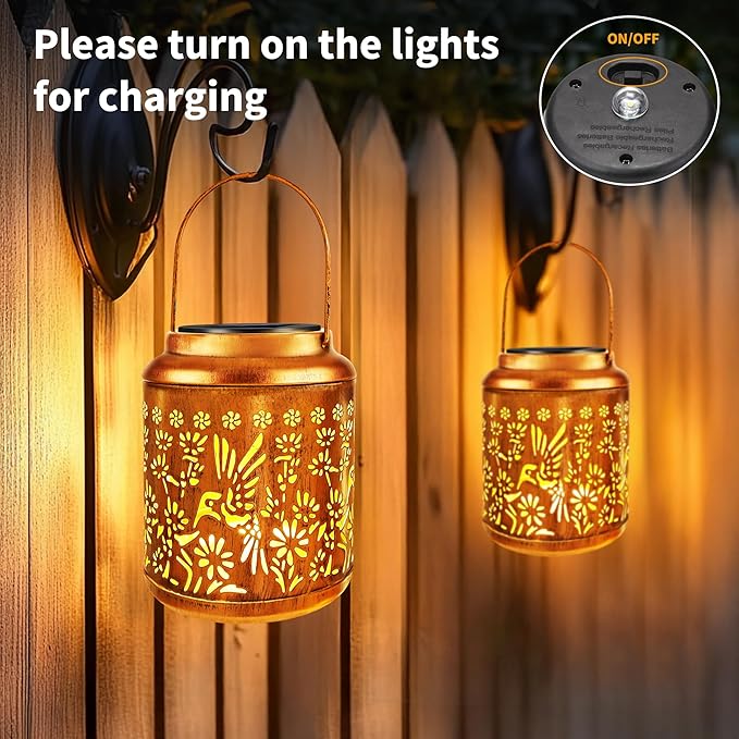 Brizled Hummingbird Solar Lanterns, 2 Pack Outdoor Lanterns Christmas Birthday Gift for Women Mom Grandma, Hummingbird Hanging Garden Lantern, Waterproof Solar Lights for Table Garden Patio Path Porch