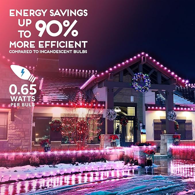 HLO Lighting Set of 25 Pink C9 Faceted LED Christmas Light Bulbs for Indoor & Outdoor Use | Durable Replacement Bulbs