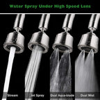 Houtingmaan Kitchen Sink Faucet Aerator with 2 Ball Joint, Big Angle Swivel Sprayer Head Replacement with 4 Spray Models, 55/64-27UNS Famale Thread - Brushed Nickel