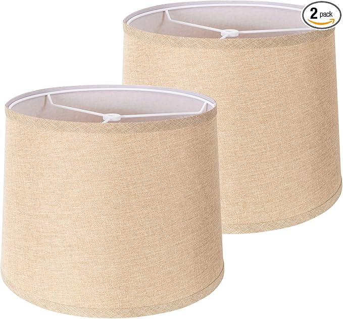 Lamp Shades Set of 2 - Drum Lampshades 11.4" x 12.9" x 9.8" Inches, Fabric Medium Replacement Lampshades for Table Lamp, Floor Lamp, Assembly Required, Spider,Linen