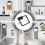 LANC Hand Towel Holder for Bathroom Wall Mount Matte Black Square Self Adhesive Hand Towel Rings for Bathroom Hardware Accessories Kitchen Toilet Stainless Steel Towel Hanger Racks, A8396MB