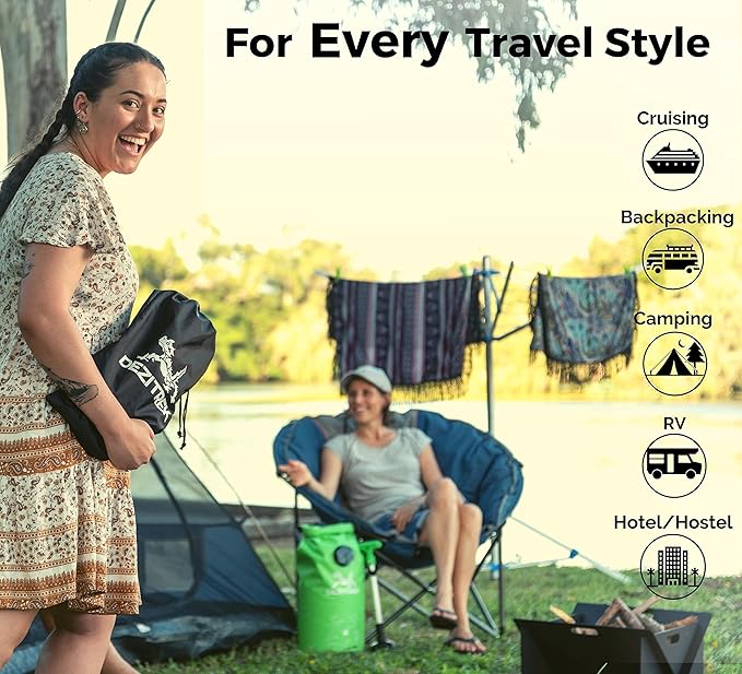 One Hand Wash Bag and Plunger Set - Off Grid Washing Machine Non Electric for Camping Travel | Eco Friendly Portable Manual Clothes