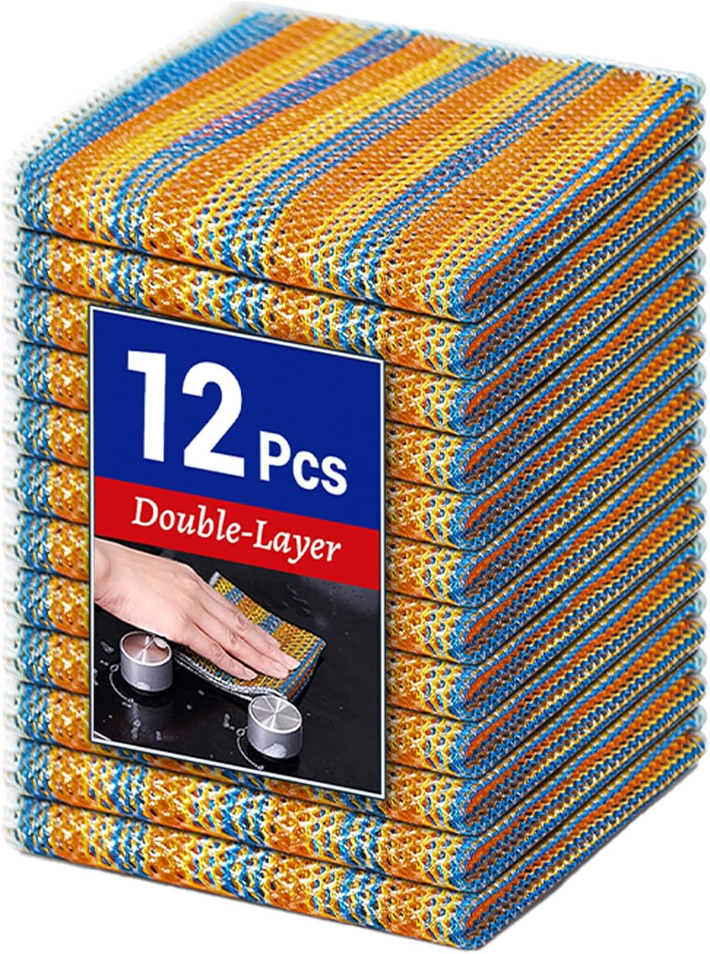 12PCS Non-Scratch Multipurpose Steel Wire Dishcloths - Reusable Quick-Dry Odor-Free Scrub Cloths for Dishes, Kitchen Cleaning Cloths for Cookware, Sinks, Stove Tops(9.84X9.84)