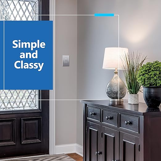 LIDER Minimalist Design Matte Finish Lighted Double Switch, Combination Frameless Decorator Switch with Locator Light, Ground Terminal, Single Pole, 15A 120-277V, UL Listed, LCS2-1P-SV, Silver