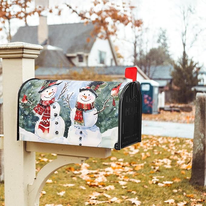 Kawani Winter Magnetic Snowman Trees Snow Mailbox Covers - Standard Size 21x18 Inch - Xmas Holiday Post Letter Box Cover for Garden Yard Decor