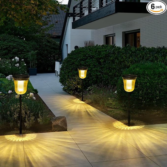Solar Pathway Lights, 6 Pack 200 Lumens Super Bright Solar Lights Outdoor Waterproof with 2 Lighting Modes, Auto On/Off Outdoor Solar Lights for Yard, Walkway, Lawn, Driveway, Path,Outside