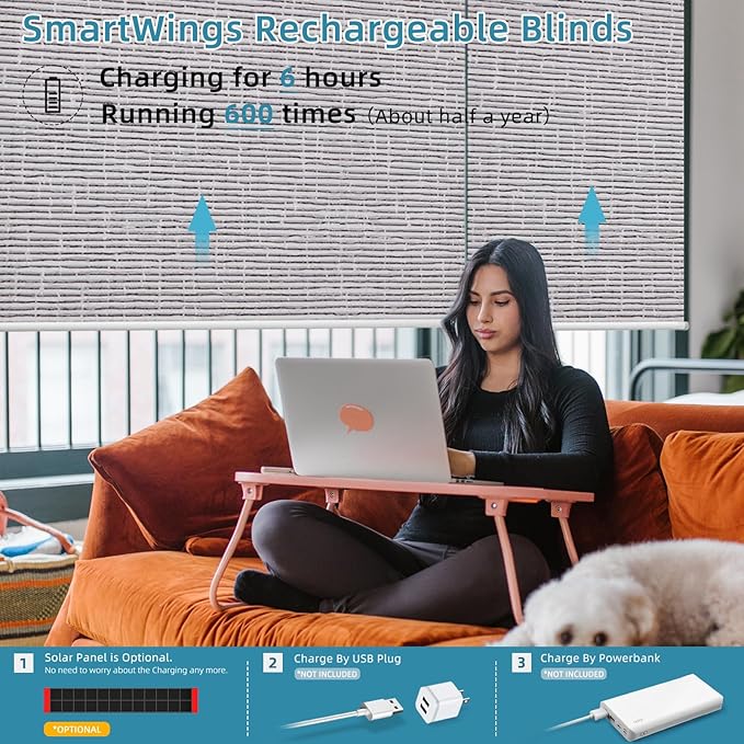 SmartWings Motorized Smart Blinds with Remote, Automatic Blackout Roller Shade Work with Alexa Homekit Thread Google Z-Wave, Electric Blind for Window, Custom Width Up to 110" W,Safari Rock Grey