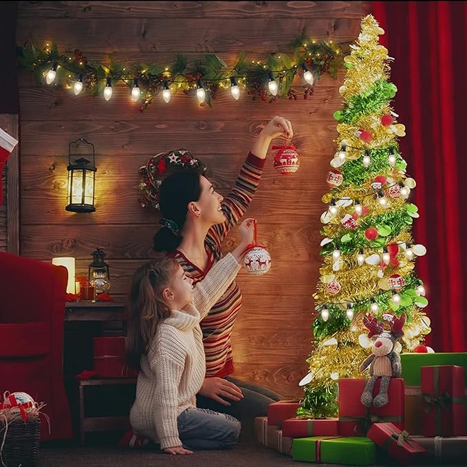 25 Pack C9 Frosted White Replacement Light Bulbs, 7W Vintage Incandescent Light Bulbs for Christmas Outdoor Indoor String Lights, E17 Intermediate Base Night Light Chandelier Bulbs- Frosted White