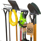 StoreYourBoard Wall-Mounted Rack With 4 Garage Hooks, Gray – Heavy-Duty Steel Holder Garage & Garden Storage for Shed, Workshop, or Home Organization – For Rakes, Shovels, Tools & More – 1 Pack, Gray