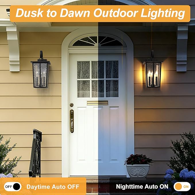 18.58INCH Large Dusk to Dawn Outdoor Lighting, Exterior Lighting Fixtures with Water Ripple Glass, Waterproof Modern Wall Sconces for House, Porch, Patio, Doorway