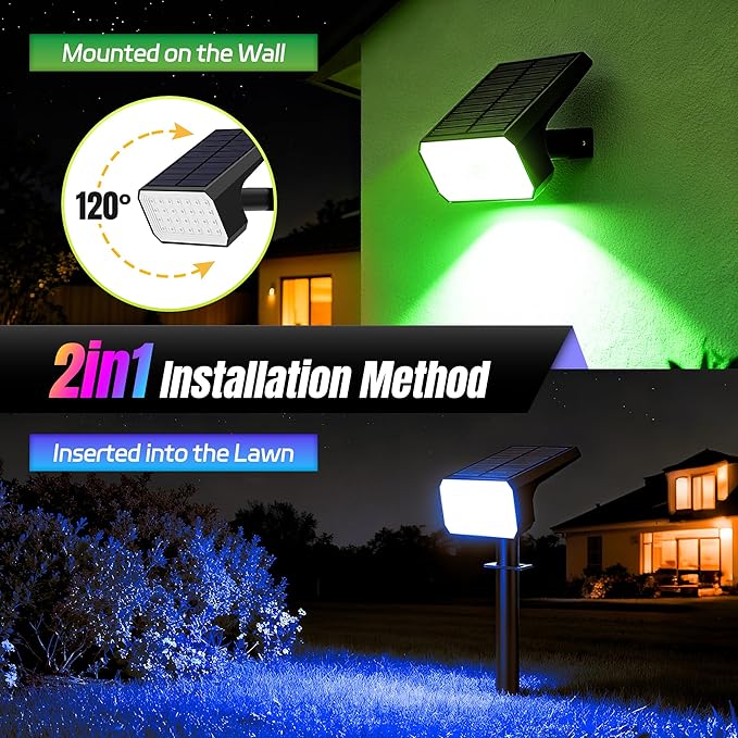 Solar Spot Lights Outdoor Color Changing, [10 pack/28 LED] 7 Modes Auto On/Off Solar Landscape Spotlights, Ip67 Waterproof Solor Powered Pathway Lights for Outside Yard Garden Walkway Tree Patio