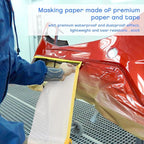 Seajan 9 Roll Painters Plastic with Tape Pre Taped Masking Film for Painting Automotive Paint Adhesive Protective Film Masking Tape Roll Plastic Painting Covering (White,5 x 65 Ft)