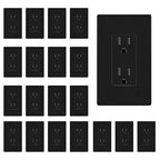 ENERLITES Matte Black Decorator Receptacle with Screwless Wall Plate, Standard Electrical Wall Outlet, 15A 125V, Self-Grounding, 2-Pole, 3-Wire, UL Listed, 61502-TR-MBKSID, 20 Pack, Tamper Resistant