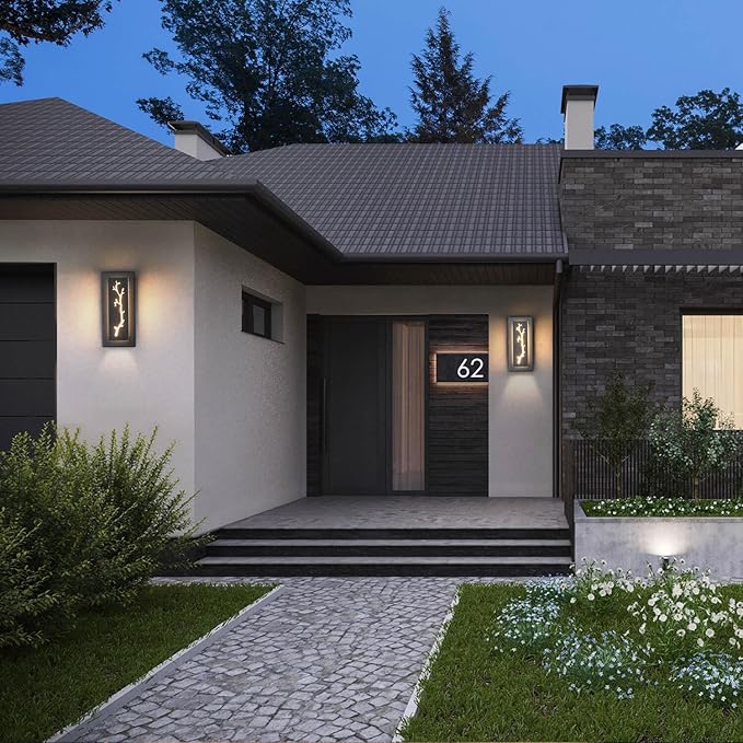 tewei LED Outdoor Wall Sconce, 15.7'' Black Outdoor Front Porch Lights Modern Exterior Lighting Fixtures, LED Exterior Wall Sconce for House, Hallway, Warm White 3000K, 2 Pack