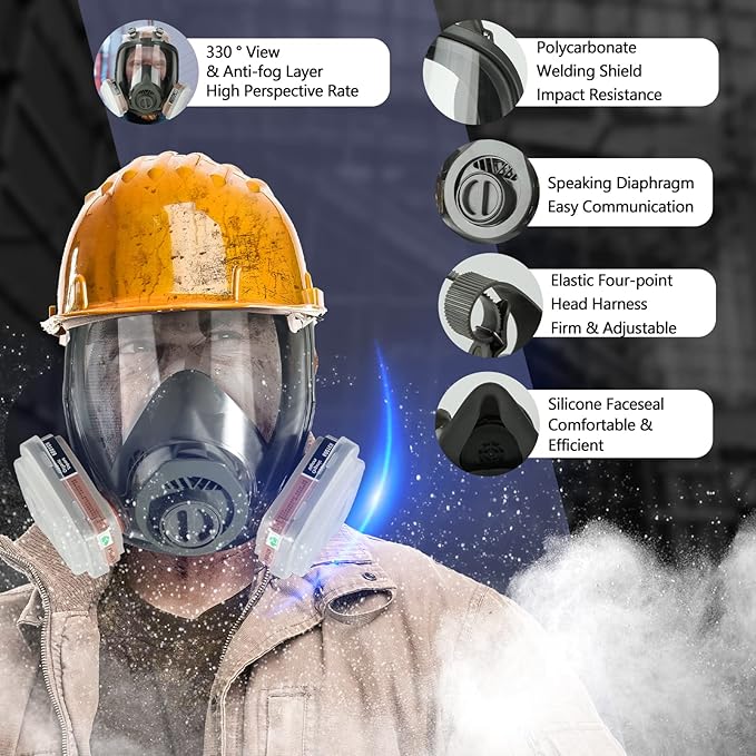 Gas Masks Survival Nuclear and Chemical - 2Pack Full Face Gas Mask with 40mm Activated Carbon Filter & 6001 Filter - Reusable Respirator Mask for Chemicals Gases Vapors Paint Dust
