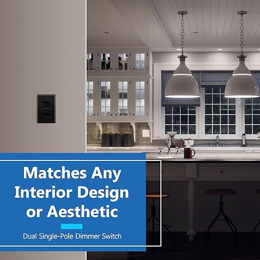 LIDER Combination Dual Dimmer Light Switch Control, 2 Sliding Light Controls, Single Pole, 400W CFL/LED, 600W Incandescent/Halogen, UL Listed, Wall Plate Included, Black, 2 Pcak