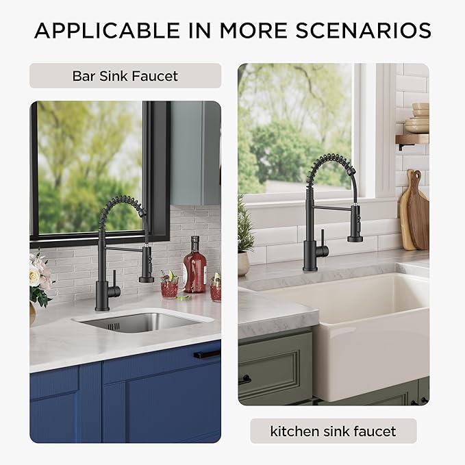 FORIOUS Kitchen Faucets with Sprayer, Stainless Steel Bar Sink Faucet Single Handle with Deck Plate, Commercial Pull Out Faucet for Kitchen Sink, Marine Boat Deck, Laundry Bar RV Camper