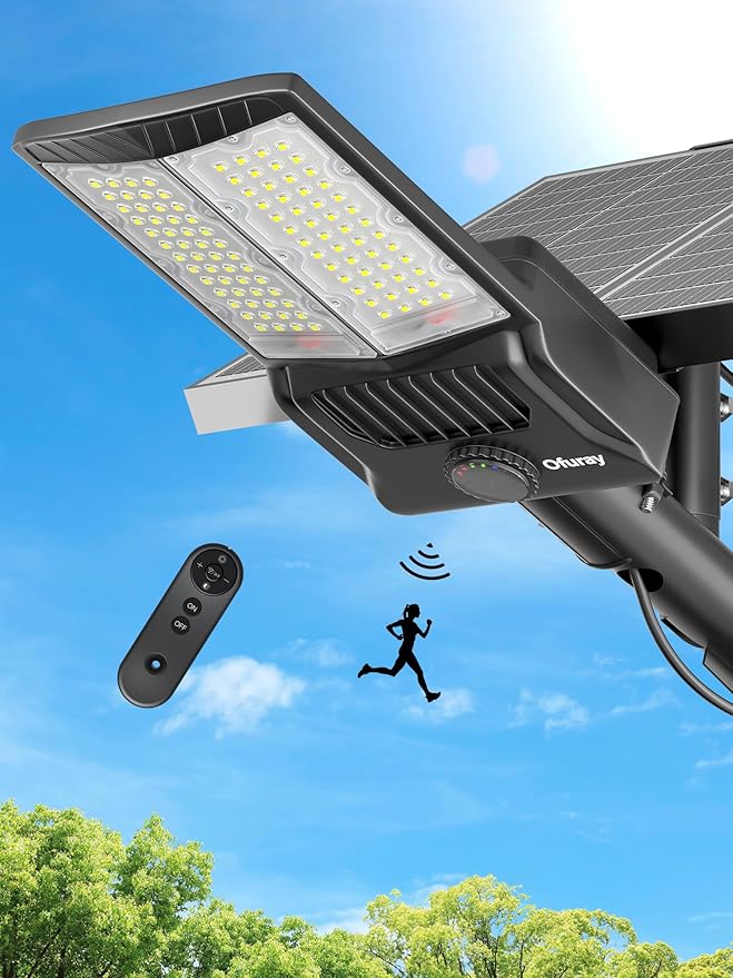 Ofuray Of-10600w Solar Street Lights Outdoor,750000lm Solar Security Flood Lights Parking Lot Commercial with Motion Sensor, 6500k IP67 Street Dusk to Dawn with Remote Control for Street,Park,Barn