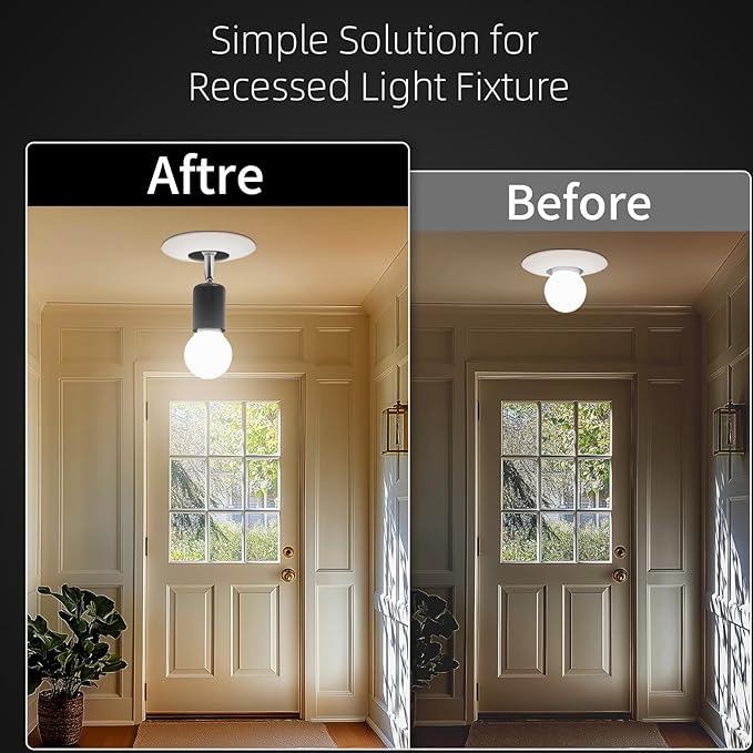 2 PCS Ceramic & Metal E26 Light Socket Extender Black - 5.5" Length,90° Vertical & 360° Horizontal Adjustable, 110V-240V, 150W Max, Fire-Resistant, Light Socket Extender for E26 Light Bulb