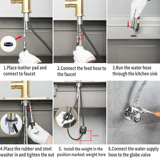 Gold Kitchen Faucet with Pull Down Sprayer Modern Stainless Steel High Arc Single Handle Kitchen Sink Faucet Brushed Gold, Commercial 1 Hole Kitchen Faucet with Deck