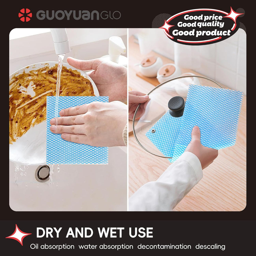 GUYUANGLO Disposable Dish Cloths Heavy Duty Disposable Cleaning Towels and Dish Cloths Dish Rags for Kitchen,13.78 x 15.75 inches- 100 Counts/Pack,Blue