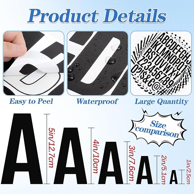 2142 PCS 42 Sheets Letter Stickers Mailbox Numbers and Letters Self Adhesive Vinyl Waterproof Alphabet Number Stickers for Mailbox Address,Craft,Water Bottles, Sign, Door, Home Decor (2 Inch,Black)