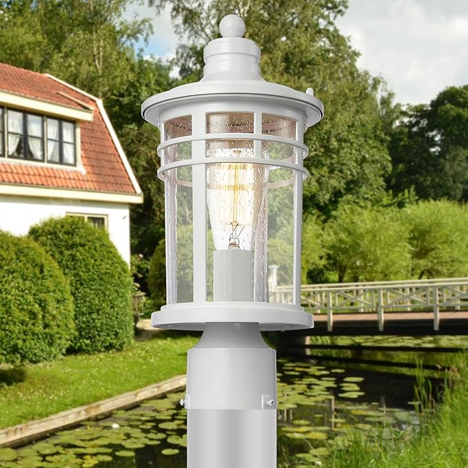 Darkaway Outdoor Post Lights Lamp Posts Outdoor Lighting, Waterproof Aluminum Post Lights Outdoor Light Fixtures with Glass, Light Posts for Outside Patio Yard (2 Pack, White)