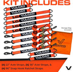 VULCAN Complete Axle Strap Tie Down Kit s - PROSeries - Includes (4) 22 Inch Axle Straps, (4) 36 Inch Axle Straps, and (4) 8' Snap Hook Ratchet Straps