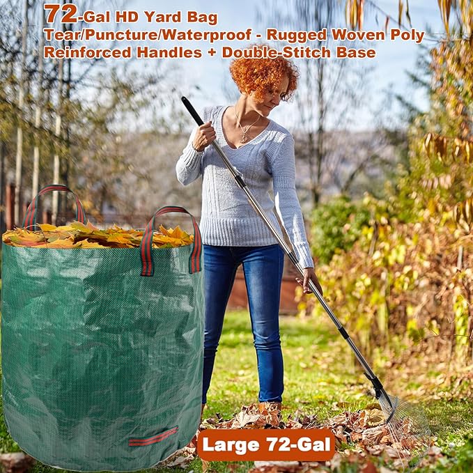Leaf Collector Garden Rake Set - Adjustable 18 Tines Leaf Rakes & Leaf Picker Upper & 72 Gallon Lawn Waste Bag, Heavy Duty Collect Rake, Hand Leaf Scoop, Brown Paper Dumpster, Yard Gardening Tool