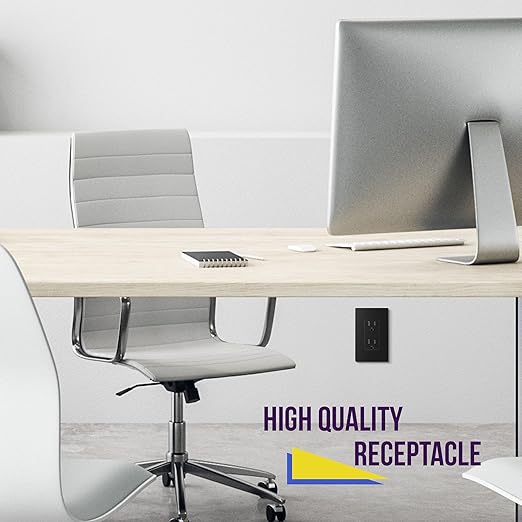 ENERLITES Matte Black Decorator Receptacle with Screwless Wall Plate, Standard Electrical Wall Outlet, 15A 125V, Self-Grounding, 2-Pole, 3-Wire, UL Listed, 61502-TR-MBKSID, 20 Pack, Tamper Resistant