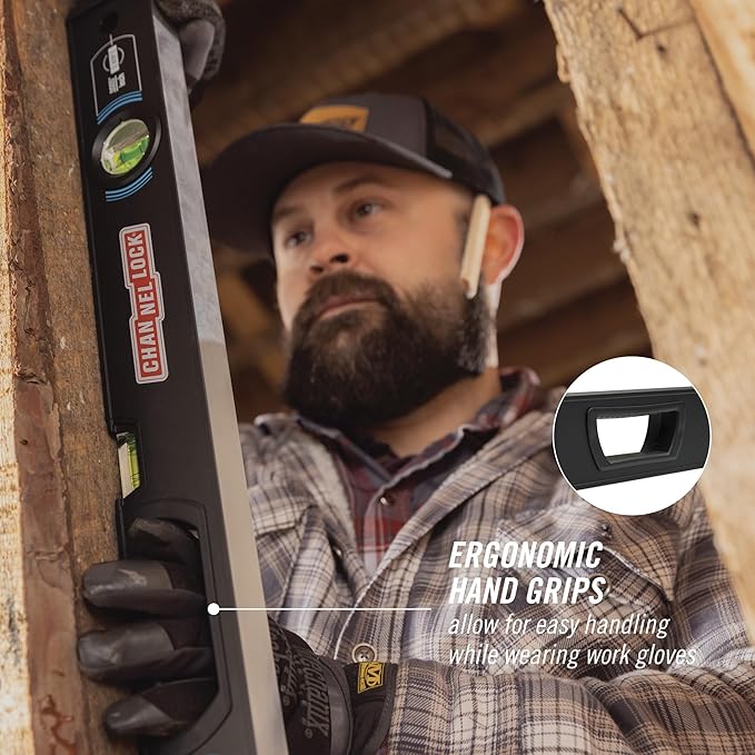 CHANNELLOCK 24-Inch, Professional-Grade Aluminum Box Level with Solid Block Acrylic Vials, 5200-0024