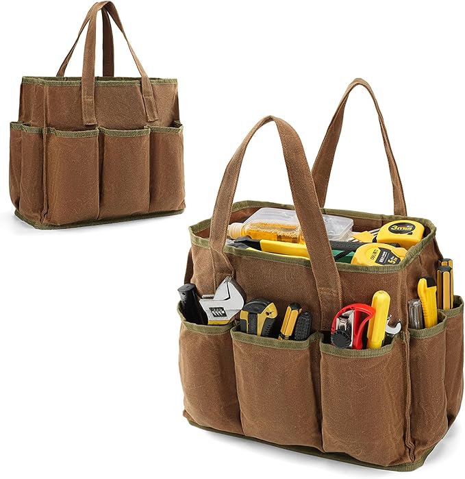 13in Tool Bag, Heavy Duty 19oz Waxed Canvas Bag 11-Pocket Portable Tool Bag Organizer Storage Toolbox for Gardener Welders Electrician Working Mechanic tool bags for men