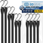 GOEASY0312 Rubber Bungee Cords with Hooks - Heavy Duty Max Stretch 1.8X & Over 180 LBS Load, 100% EPDM Bungee Straps, 10", 15", 21", 31" (10 Pack) for Cargo, Trucks & Outdoor Extreme Weather Use