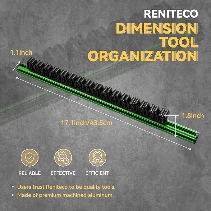 Magnetic Screwdriver Organizer, Aluminum Alloy Rail Tool Holder, Fits Up to 16 Screwdrivers (Green)