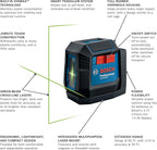 BOSCH GLL50-20G 50 Ft Green-Beam Self-Leveling Cross-Line Laser, Includes Integrated Magnetic Mount, 2 AA Batteries, & Soft Pouch