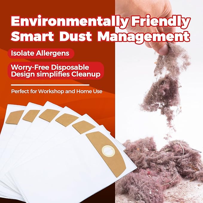 6-Pack Wet/Dry Dust Bags for FLEX 24V Brushless Wet/Dry Vacuum | Filter Bags Compatible with FLEX VC 6L MC & VC 6L MC 18.0 | Vacuum Cleaner Replacement Bags 487287