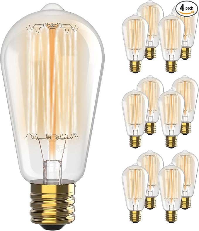 HUDSON BULB CO. Vintage Edison Incandescent 60W 12-Pack Light Bulbs - Antique ST64 Dimmable 2100K Warm Decorative Squirrel Filament - E26/E27 Base for Indoor Outdoor - Lightbulb - Outdoor Light
