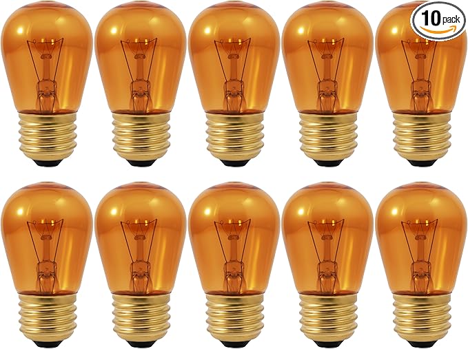 OHLECTRIC Amber Night Light Bulbs (10-Pack) 11-Watt S14 Sign Bulb, Decorative Light Bulbs, E26 Medium Base, Colorful Bulbs, Dimmable, Sign Replacement Lamp for Indoor & Outdoor Use. Avg Hours 5000