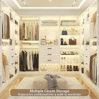 Unikito 25”Freestanding Closet System with 3 Drawers, Closets Organizer Wardrobe with Storage Shelves and Mirror, Sturdy Wood Walk-in Closet Systems for Small Closets, 25" W x 16" D x 80" H, White