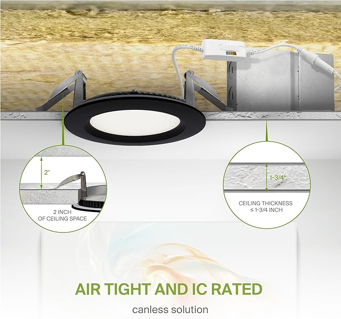 ASD LED Recessed Lighting 4 Inch, Round Commercial LED Downlight, Mini Panel Baffle Trim, 12W 120-277V, 5 CCT Selectable 2700K/3000K/3500K/4000K/5000K, Dimmable LED Ceiling Light Fixture, Black, ETL