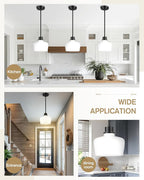 Emak Modern 10 Inch Milk Glass Pendant Lights Kitchen Island, Farmhouse Black Pendant Light Fixtures Large Hanging Lights for Kitchen, Dining Room, PL126-BK-ML