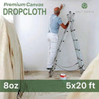 Canvas Drop Cloth by Salt Earth, Pack of 1 Reusable Paint Drop Cloth, 100% Recycled Cotton, All Purpose Painters Drop Cloth, Cotton Canvas Tarp Cover for Painter Furniture & Floor Protection (5x20FT)